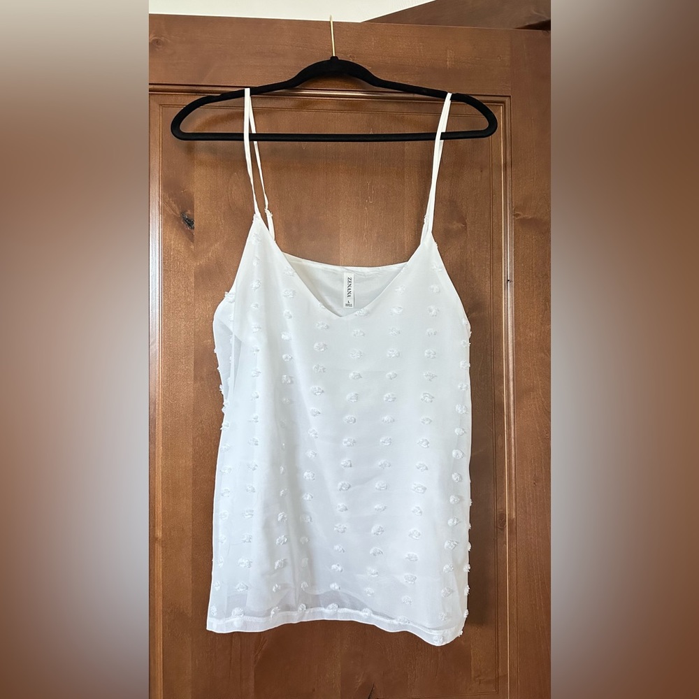 NWOT Zenana cami / tank.  White polka dot.  So cute for summer.